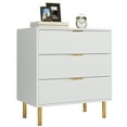 thumbnail image 1 of Cómoda moderna de madera con 3 cajones – Patas metálicas y tiradores dorados – Diseño acanalado – Gran almacenamiento – Color blanco, 71x43x76cm, 1 of 8