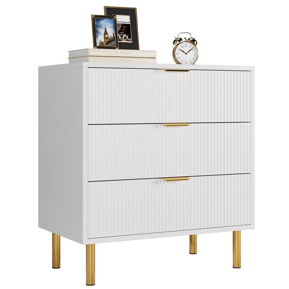COZONY 3 Drawer Dresser for Bedroom, 30"H Modern Wood Dresser Organizer with Metal Legs & Handles, Storage Chest of Drawers for Living Room, Hallway, Entryway, White