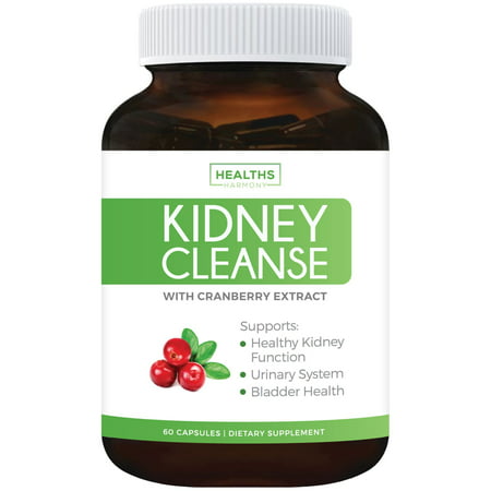 Healths Harmony Kidney Cleanse Supplement (Vegetarian) Supports Bladder Control & Urinary Tract - Powerful Cranberry Extract - Natural Herbs - Kidney Health, Flush & Detox - 60 Capsules No