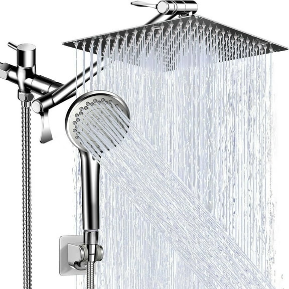 Shower system, Shower Faucet Set, 8" High Pressure Rain Shower Head, Shower Head with  Extension Arm, Dual Shower Head, Chrome Handheld Showerhead Combo, 5-Mode Handheld Shower Head with Holde