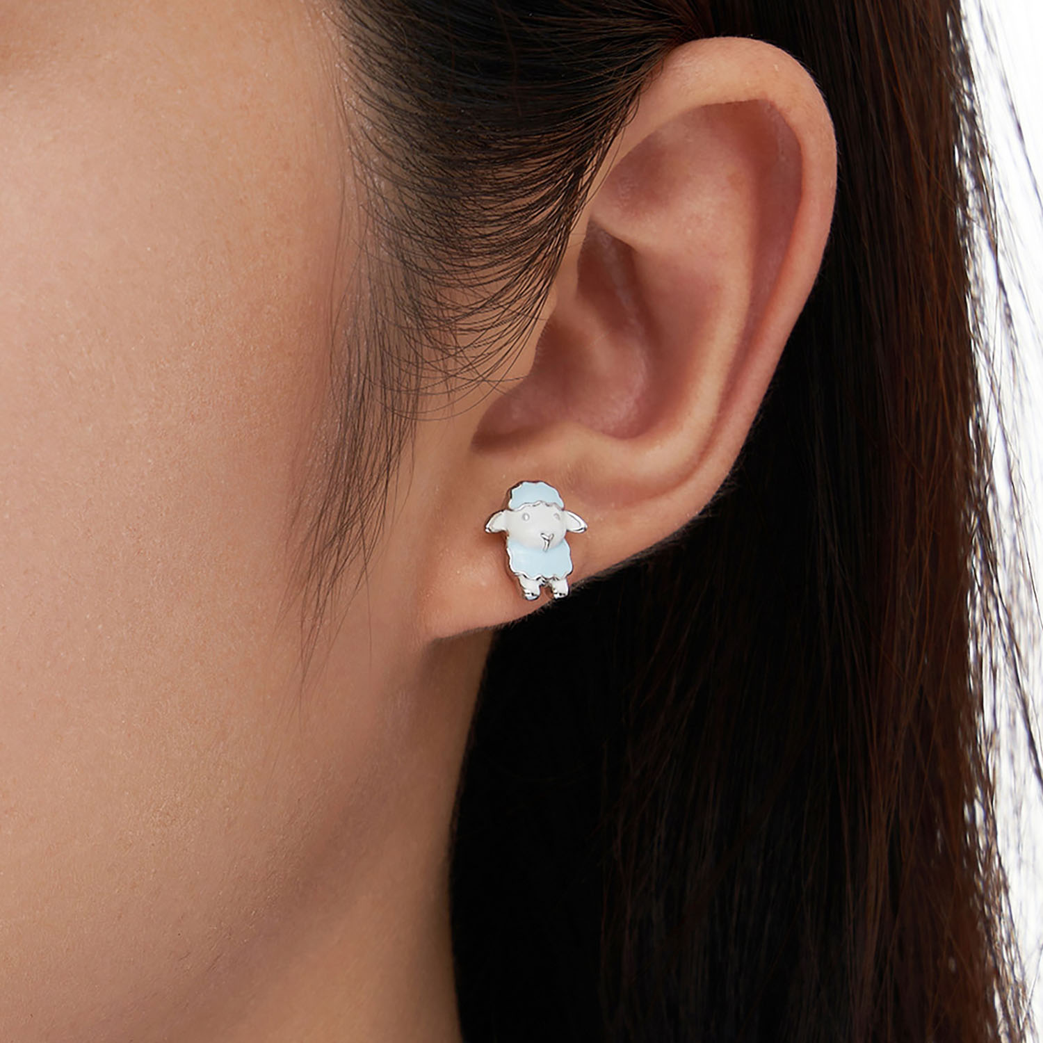 AQYYI 925 Sterling Silver Lamb Stud Earrings, Hypoallergenic for Sensitive Ears, Enamel Animal Earrings, Holiday Gifts for Family