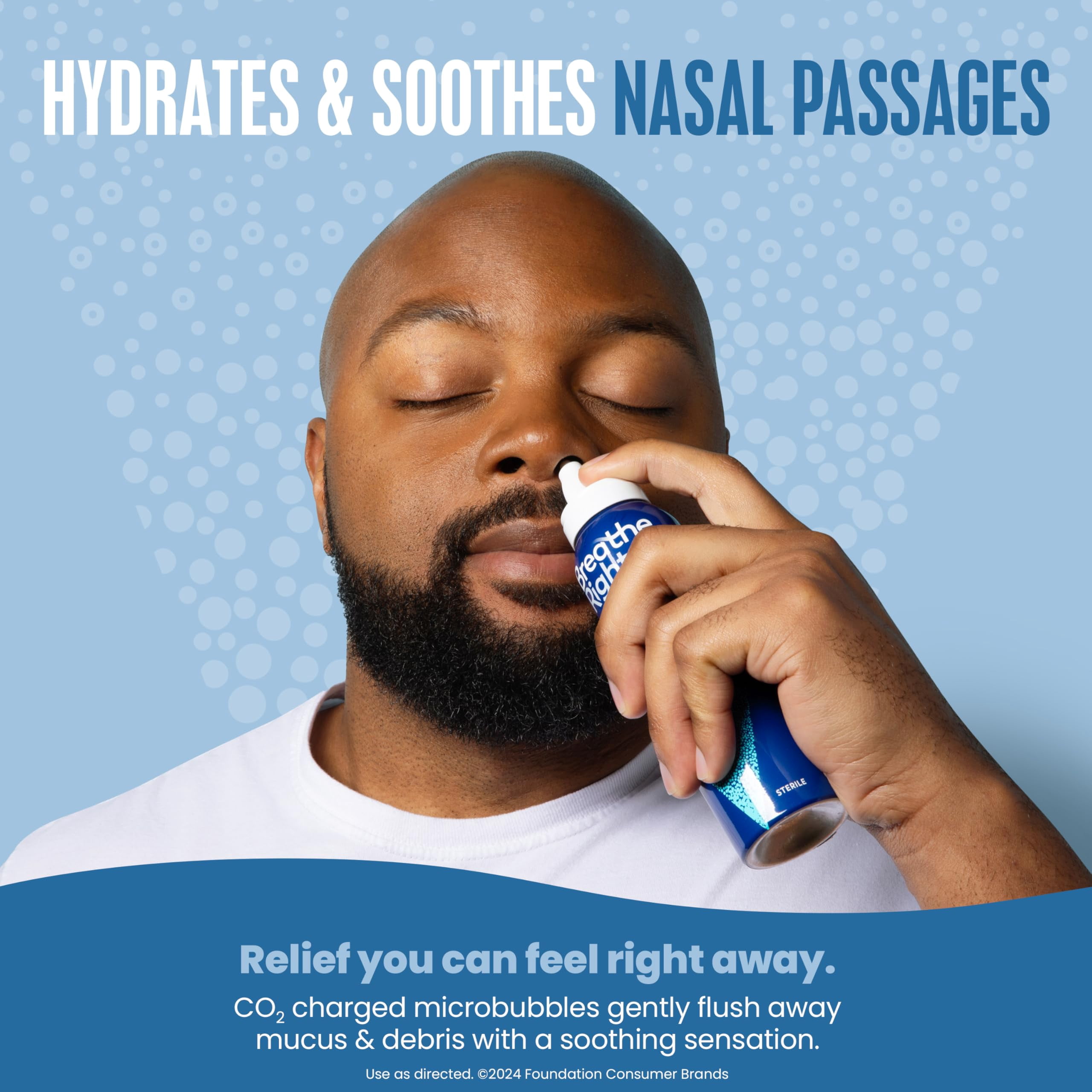 Breathe Right Sparkling Saline Nasal Rinse Spray – Effervescent, Drug-Free Relief from Stuffy Nose Due to Cold or Allergy, 1 Can, 4 oz