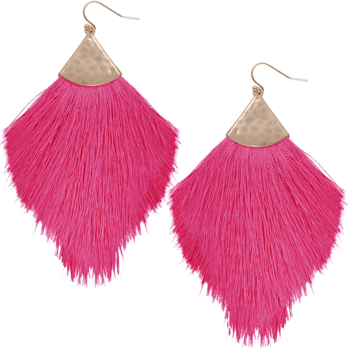 Hot pink yet slightly purplish .Bronze top stylish tassel earrings
