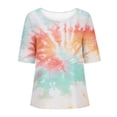 thumbnail image 4 of Busydd Womens Tops Fashion Tie Dye Boho Blouses Short Sleeve Round Neck Button T-Shirts Floral Print Beach Linen Shirts Casual Loose Summer Tops Plus Size Tops for Women,S-4XL, 4 of 5