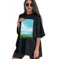 thumbnail image 3 of Plus Size Shirt for Women Black Tops for Women Short Sleeves Shirt for Women Grassland T Shirt Crewneck Shirt for Women 4XL, 3 of 5