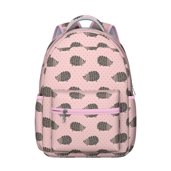 Pink Hedgehog Pattern Backpack for School,Cute School Bag,Schoolbag with Adjustable Shoulder Straps & Padded Back,15.3"x11"x7.1".