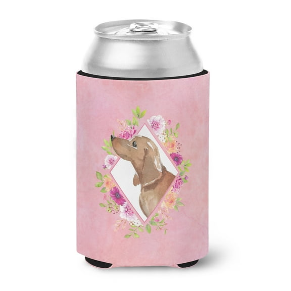 Dachshund Pink Flowers Can or Bottle Hugger