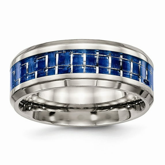 Grey Titanium Ring Band Wedding Blue Carbon Fiber Comfort