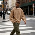 thumbnail image 4 of Mens Loose Crew Neck Pullover Long Sleeve Corduroy Casual Fashion Sweatshirt Daily Streetwear Men Everyday Outfits, 4 of 6
