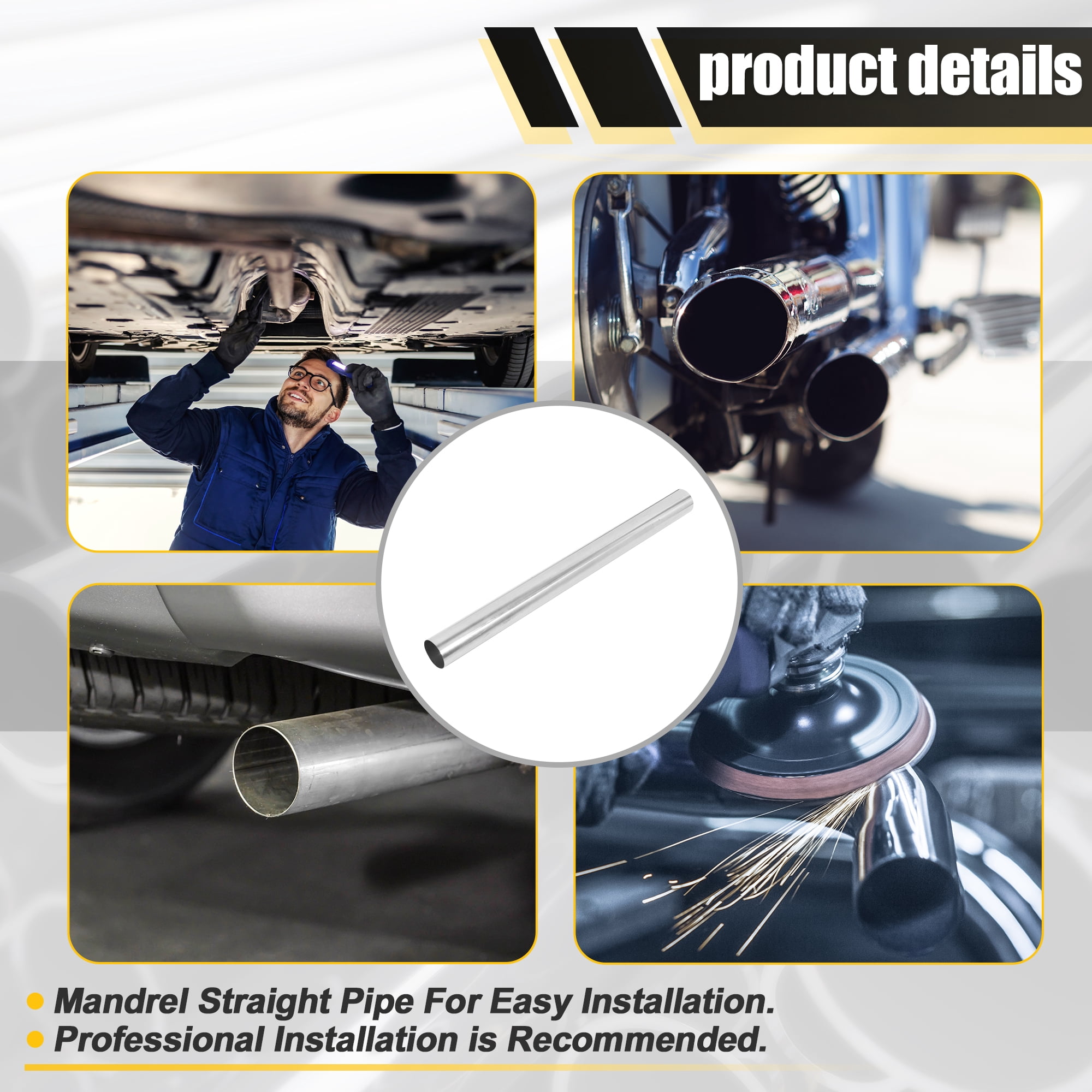 Unique Bargains Straight DIY Custom Mandrel Exhaust Pipe Tube Pipe T304 Stainless Steel Universal 2.5"OD-Straight-30"