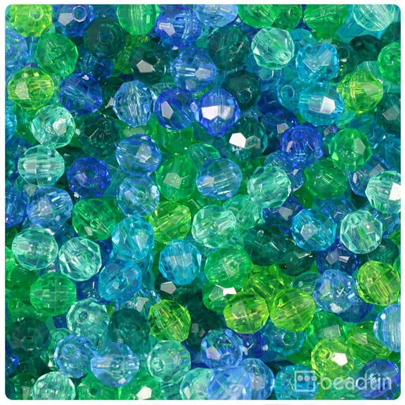 BeadTin Green & Blue Mix Transparent 8mm Faceted Round Craft Beads (450pcs)