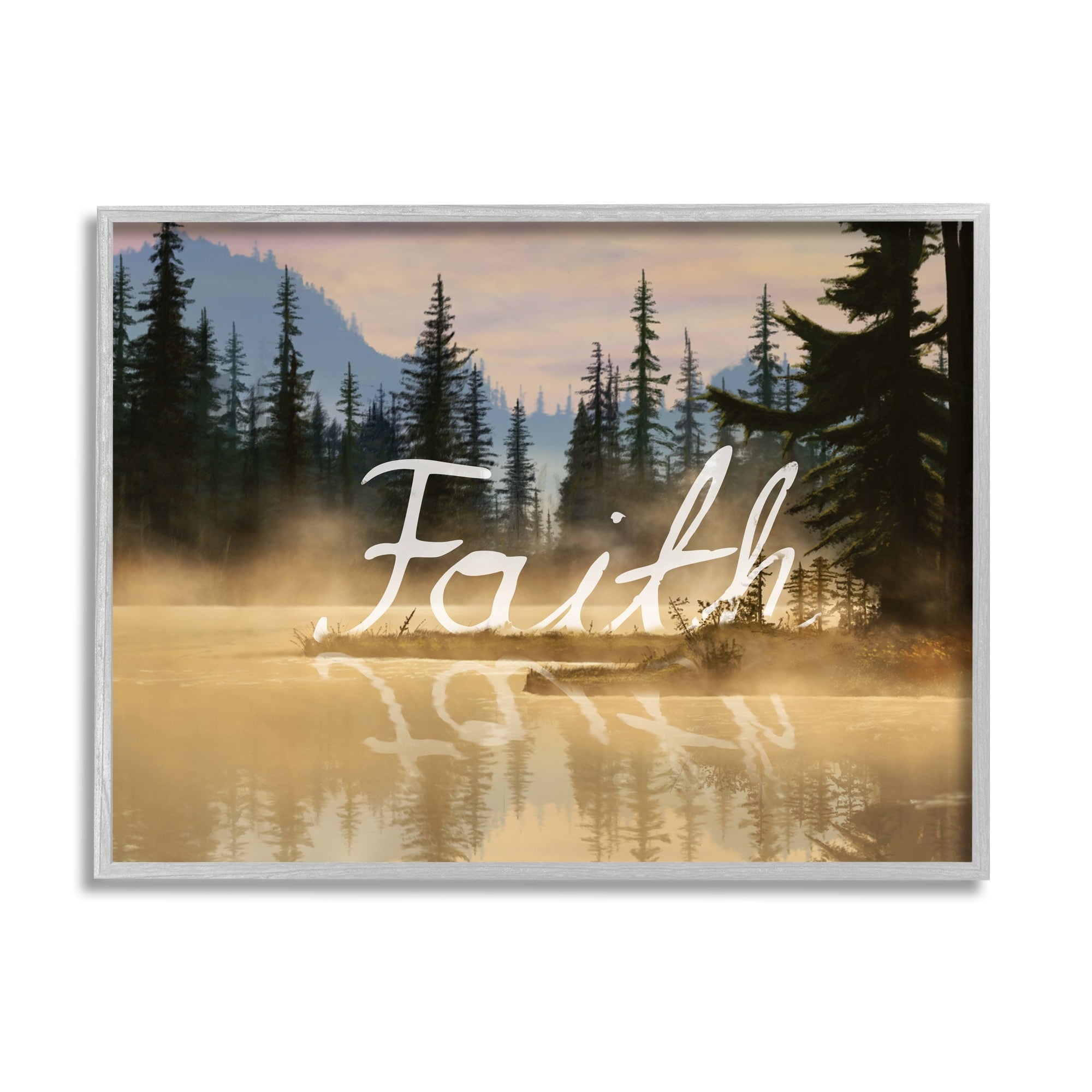 Stupell Industries Faith Calligraphy Floating Lake Water Woodland Scenery Graphic Art Gray Framed Art Print Wall Art, Design by Nobleworks