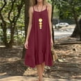 thumbnail image 5 of Smsaxvxz Women's Summer Strap Dresses Fashion Solid Crew Neck Sleeveless Ruffle Pleated Hem Casual Loose Midi Beach Sundress Wine XL, 5 of 5