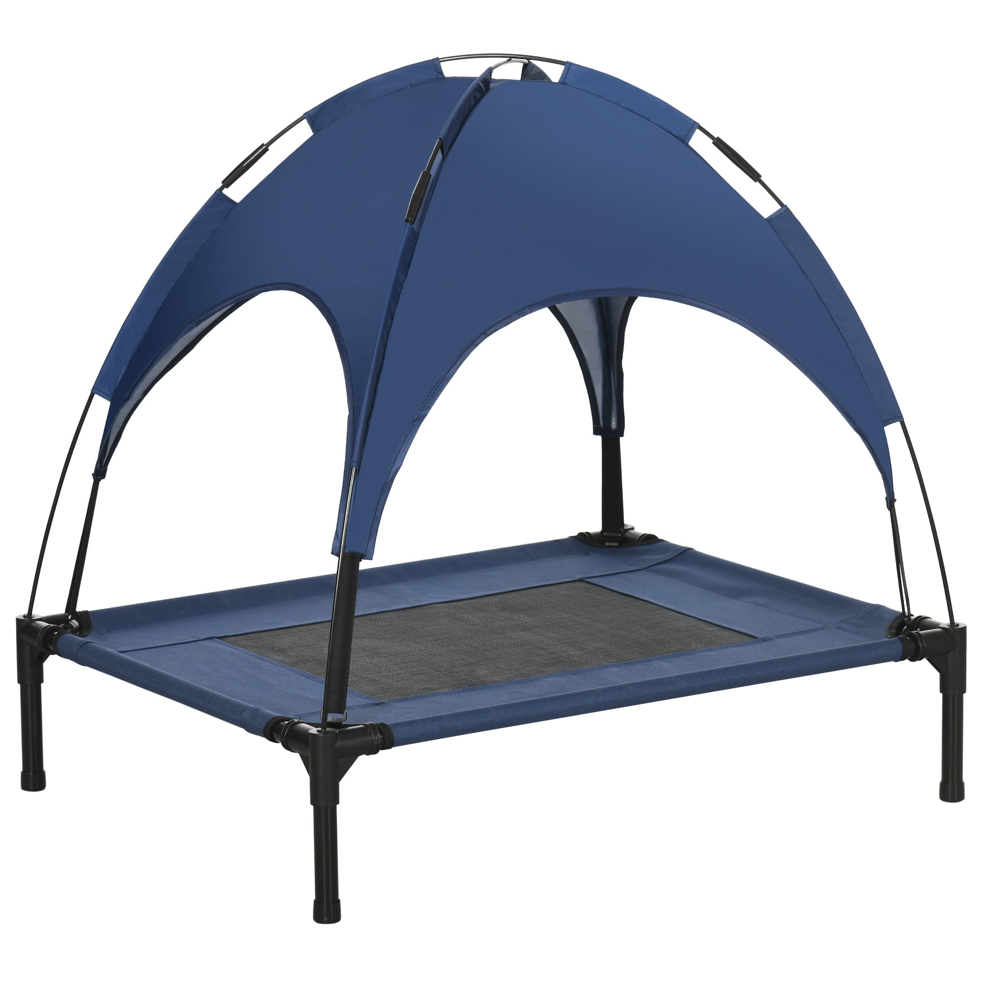 PawHut Elevated Portable Dog Cot Pet Bed with UV Protection Canopy Shade, 30 inch, Dark Blue