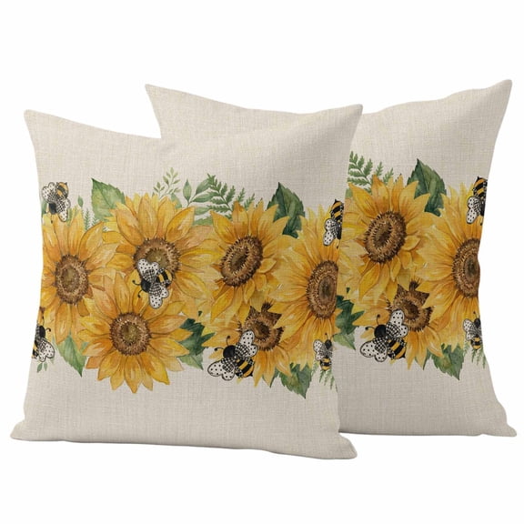 Outdoor Waterproof Pillow Covers Vintage Watercolor Sunflower Leaves Decorative Throw Pillow Protectors,Pillowcase Cushion Cases for Patio Sofa Garden Couch,16x16in,Pack of 2