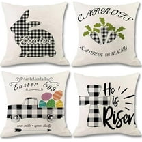 Easter Decorations-Throw Pillow Covers 18x18in Set of 4,Spring Linen Pillow Case with Black and White Buffalo Plaid Bunny and Egg for Large Couch Sofa Home Indoor Outdoor Holiday Home Decor