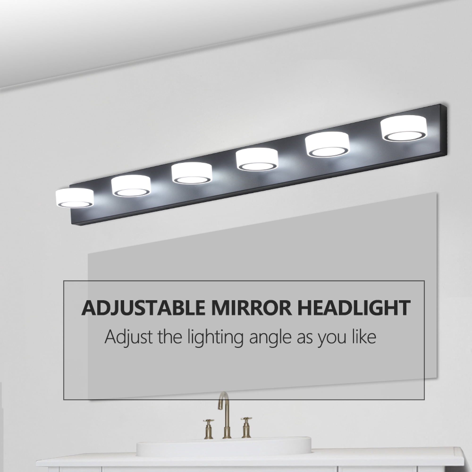 Leumius Modern 6-Light LED Vanity Light Fixture, Black Finish with Acrylic Light Shades, Energy-Efficient Bathroom Wall Sconce, Dimmable for Mirror, Shower and Bathroom Decor