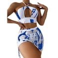 thumbnail image 1 of Conjunto de traje de baño de bikini con cuello halter cruzado para mujer Traje de baño de 3 piezas con falda de playa Causal Tie Dye de moda Azul XL, 1 of 5