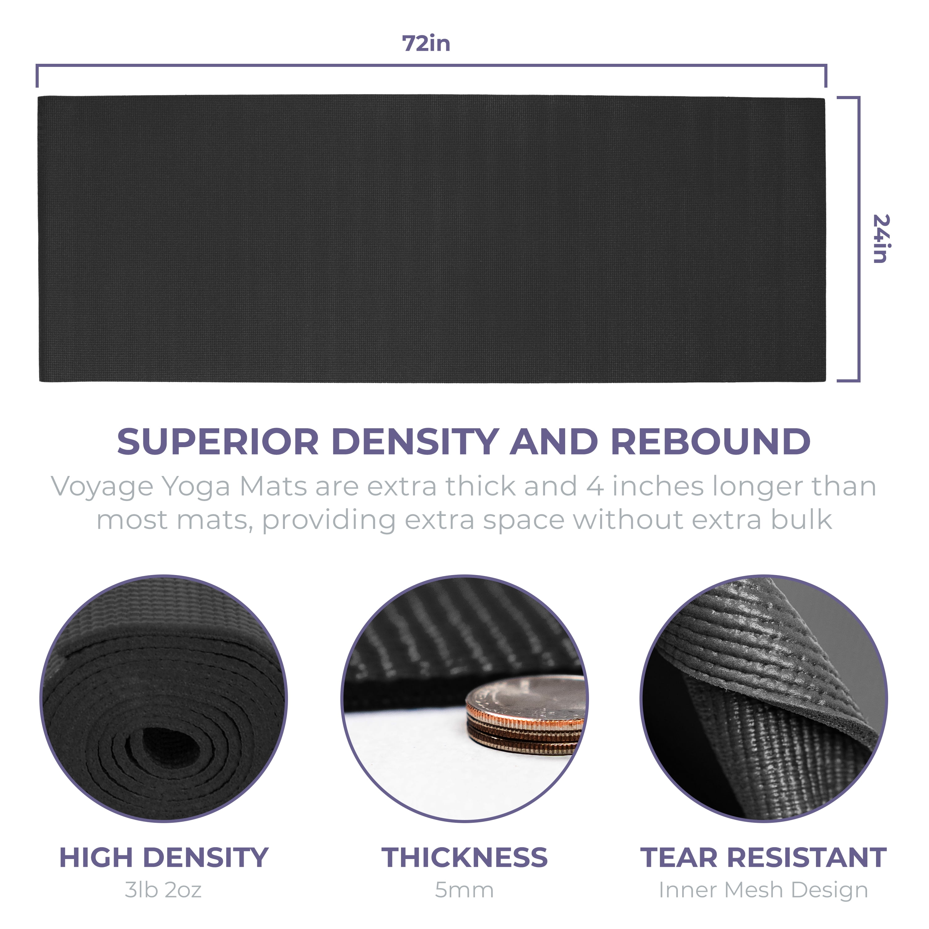 Sunshine Yoga Voyage Bulk Yoga Mats, 10-Pack – 72" x 24", 5mm Thick, Non-Slip, Durable & Anti-Tear – Studio & Gym Exercise Mats, Black