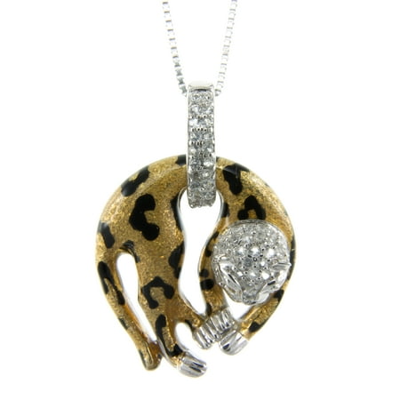 Pearlz Ocean White Topaz and Animal Print Enamel Leopard Pendant Necklace Jewelry for Women