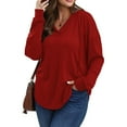 thumbnail image 4 of cocolona Hoodies for Women V Neck Drawstring Sweatshirts Fall Long Sleeve Shirts Fashion Solid Color Tops Casual Loose, 4 of 6