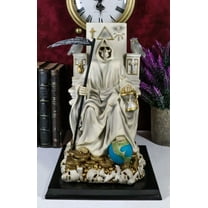 Ebros White Robe Santa Muerte Holy Seated On Throne with Scythe Statue 10.5"H