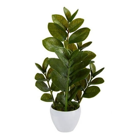 Nearly Natural P1671 22 in. Zamioculcas Artificial Plant with Planter  White