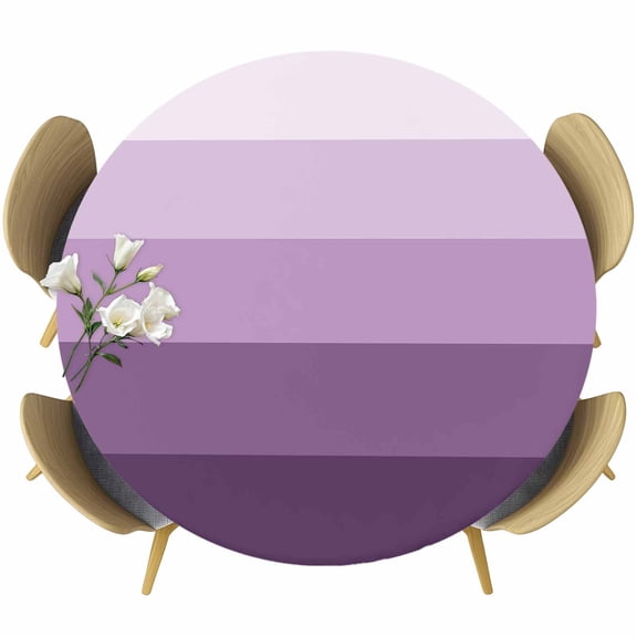 Geometric Stripes Round Fitted Table Cover Minimalist Purple Gradient Pattern Waterproof Table Cloth with Elastic Edge Wipeable Tablecloth for Picnic Camping Party Fits 36"-44" Diameter