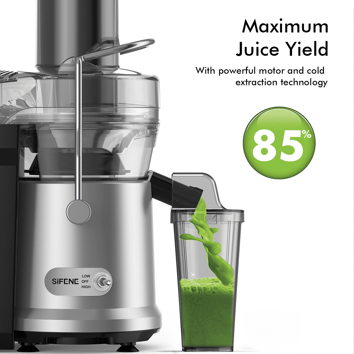 SiFENE 800W Centrifugal Juicer Machine, 3.2-Inch Wide Chute for Whole Fruits & Vegetables, Easy to Clean, Dual Speed Fruit & Vegetable Juicer, Compact Home Kitchen, Gray
