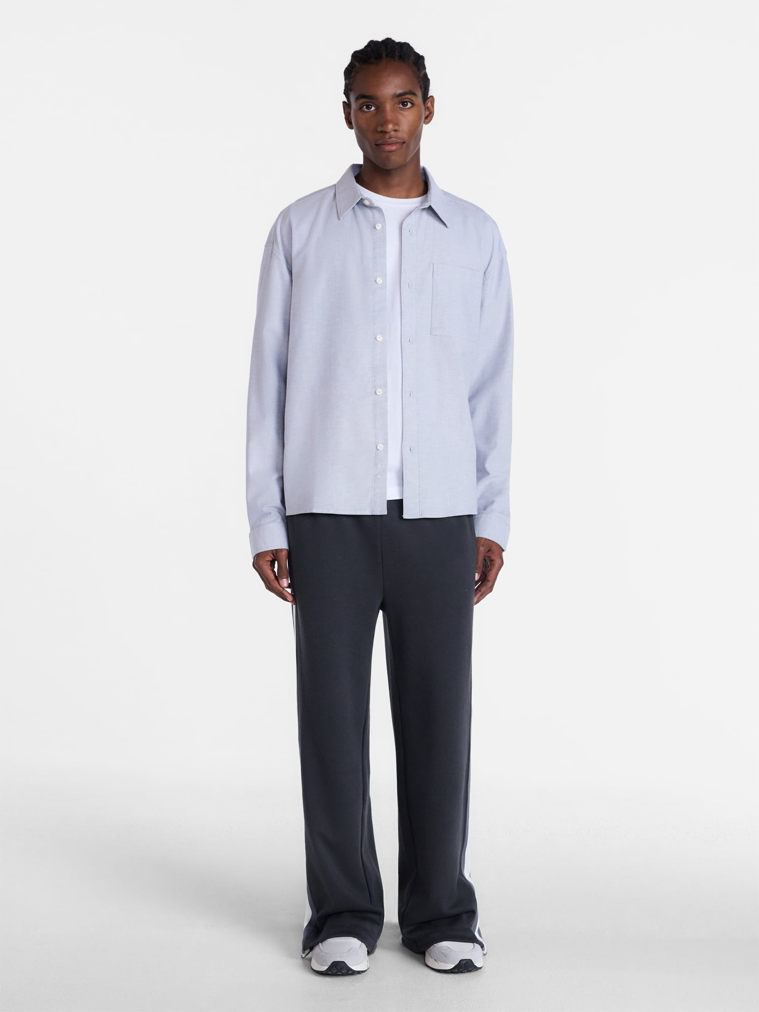 No Boundaries Boxy Cropped Fit Oxford Shirt with Long Sleeves, Men's XS-5XB