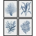 thumbnail image 2 of PixonSign Framed Wall Art Blue Marine Plants, Set of 4 Sea Botanical Leaves Wall Decor Arts, Watercolor Minimalism Wall Décor, Adhesive Canvas Poster, Modern Home Artwork - 11"x14" Black, 2 of 5