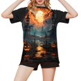 thumbnail image 3 of Halloween Shirts for Women, Halloween Sunset Pumpkin Baseball Shirt Women Short Sleeve T Shirts Tops Halloween Party Tee, 3 of 5