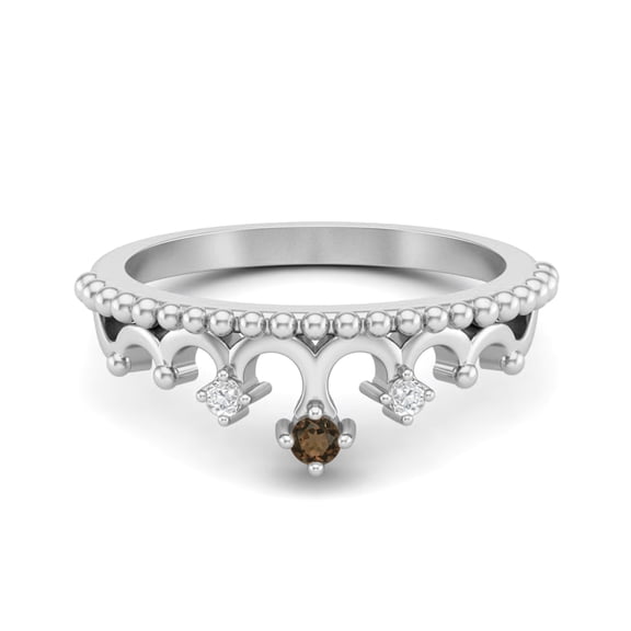 2mm Round Natural Smoky Quartz 925 Sterling Silver Women Crown Tiara Valentines Day Gifts Ring