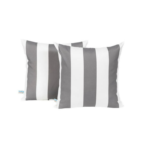 Island Retreat NU6924 Coussin d'Extérieur Tout Temps - Ensemble de 2 - Rayures Gris Ardoise et Blanc
