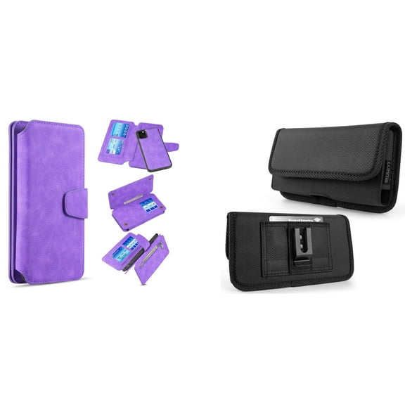 Clutch Wallet Detachable Case and Belt Holster Pouch for iPhone 14 Pro Max - Purple