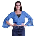 thumbnail image 4 of Moomaya Haut Court Imprimé pour Femmes Style Enveloppant Manches Longues à Volants Blouse d'Été Décontractée, 4 of 5