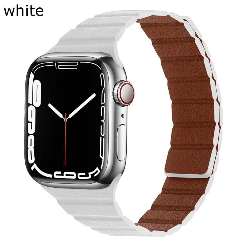 Slim Leather link for Apple Watch Band 38mm 40mm 41mm 42mm 44mm 45mm,  ALMNVO Compatible for iWatch Series 7/6/5/4/3/2/1/SE, Magnetic Bands  Compatible