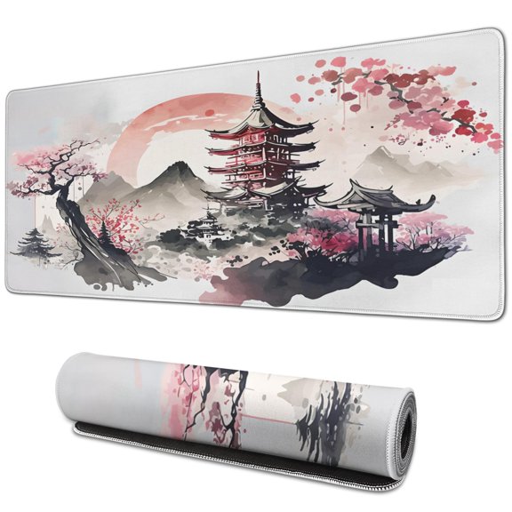 Get the Ultimate Gaming Experience with Riverside Full Moon Large Mousepad - 31.5 x 11.8 in Japanese Desk Pad, Extended XXL Keyboard Mat, Ideal for Office Desk Decor & Laptop Accessories