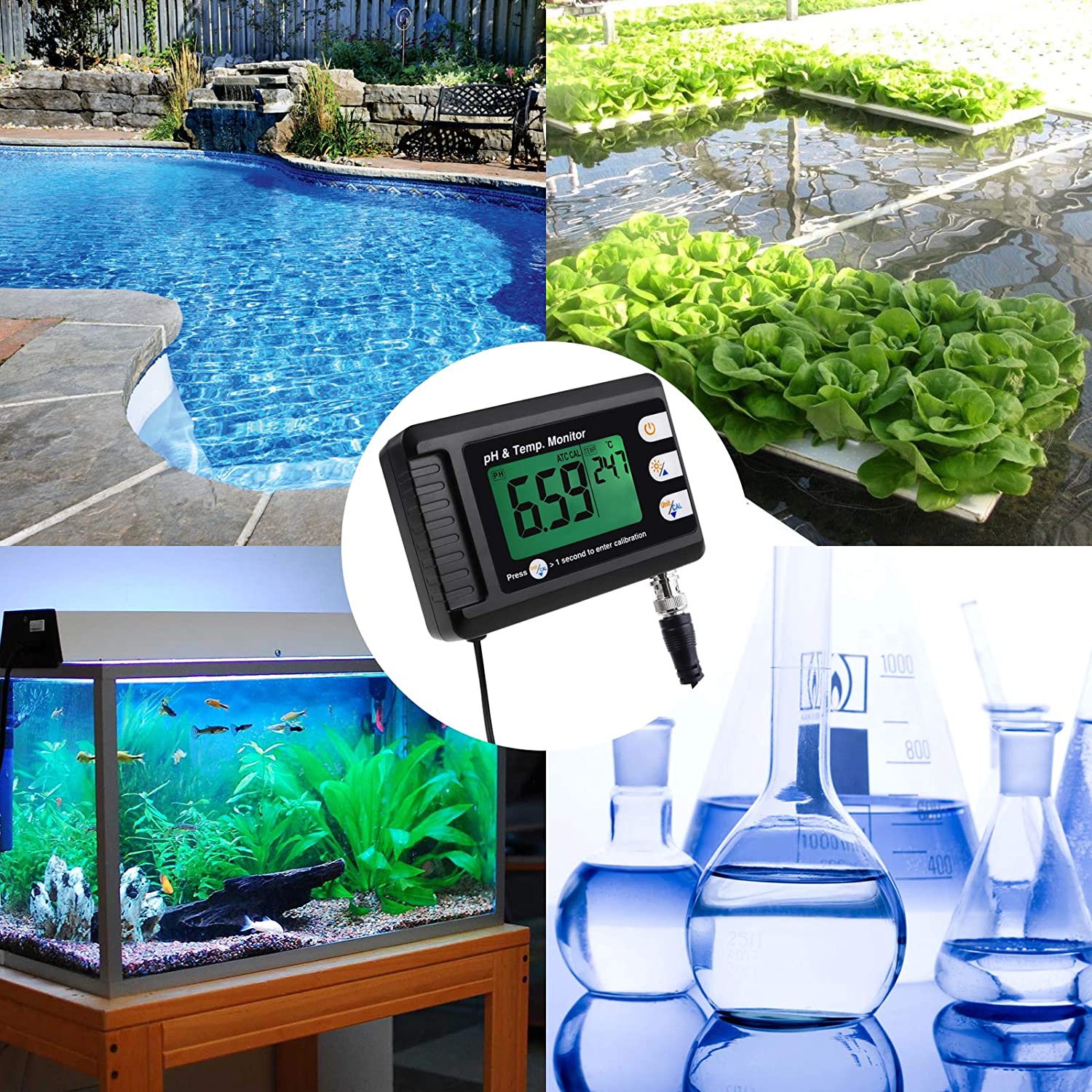 pH Monitor Water Quality Monitor pH＆Temp Meter with  ATC and Automatic Calibration Function, pH Tester for hydroponics Aquarium  Water(Tripod Included) 価格比較