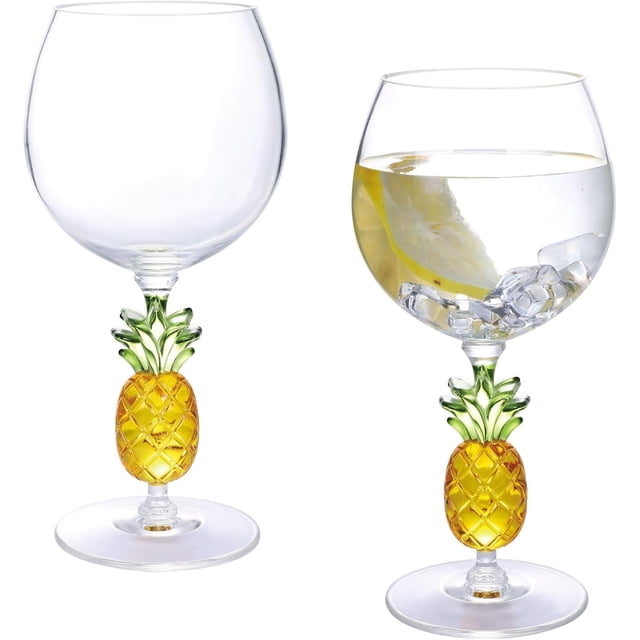 Supreme Housewares Verres à Vin à Tige d'Ananas, Verre Acrylique Jaune en Forme d'Ananas Réutilisable Incassable pour Vin Rouge Ou Blanc, au Bord de la Piscine, Extérieur, Fêtes, 18 oz, Ensemble de 2