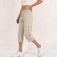 thumbnail image 5 of Cargo Capris for Women High Waisted Solid Color Trousers with Pockets Casual Straight Leg Pants for Summer Street Style Fashion, 5 of 8