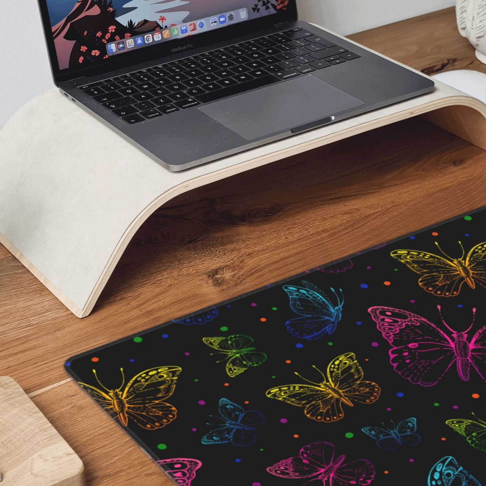Rateoe Butterfly Print Mouse Pad - Extended Large Gaming Mousepad,Non-Slip Stitched Edge,16x29.5 Inch