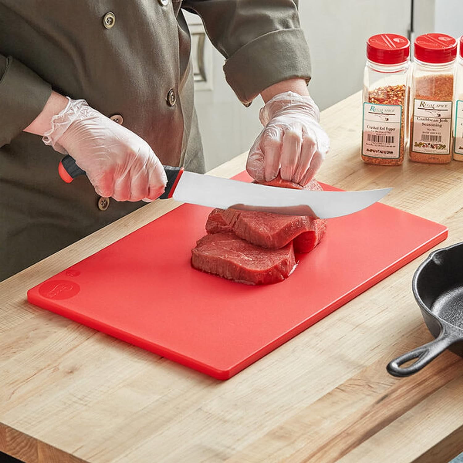 TrueCraftware- 18" X 12" X 1/2” Plastic Cutting Board for Kitchen Red Color- Plastic Commercial Chopping Board Anti Slip Surface Chopping Food Cutting Mat for Meat Vegetables