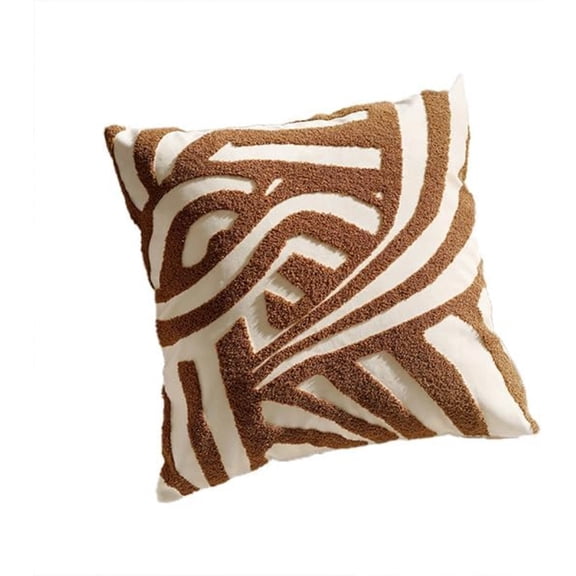 Modern Abstract Throw Pillow Cover – Textured Tufted Cushion Cover with 3D Chenille Pattern, Soft Beige and Brown Decorative Pillowcase for Sofa, Couch, Bed or Living Room Décor (45×45cm / 18×18in)