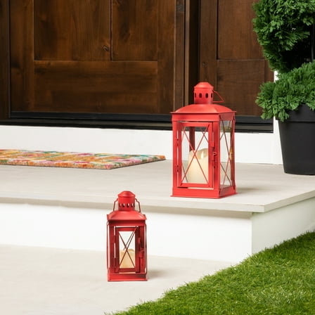Northlight Mission Style Metal Candle Lanterns 12.25" - Red - Set of 2