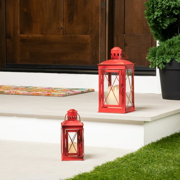 Northlight Mission Style Metal Candle Lanterns 12.25" - Red - Set of 2