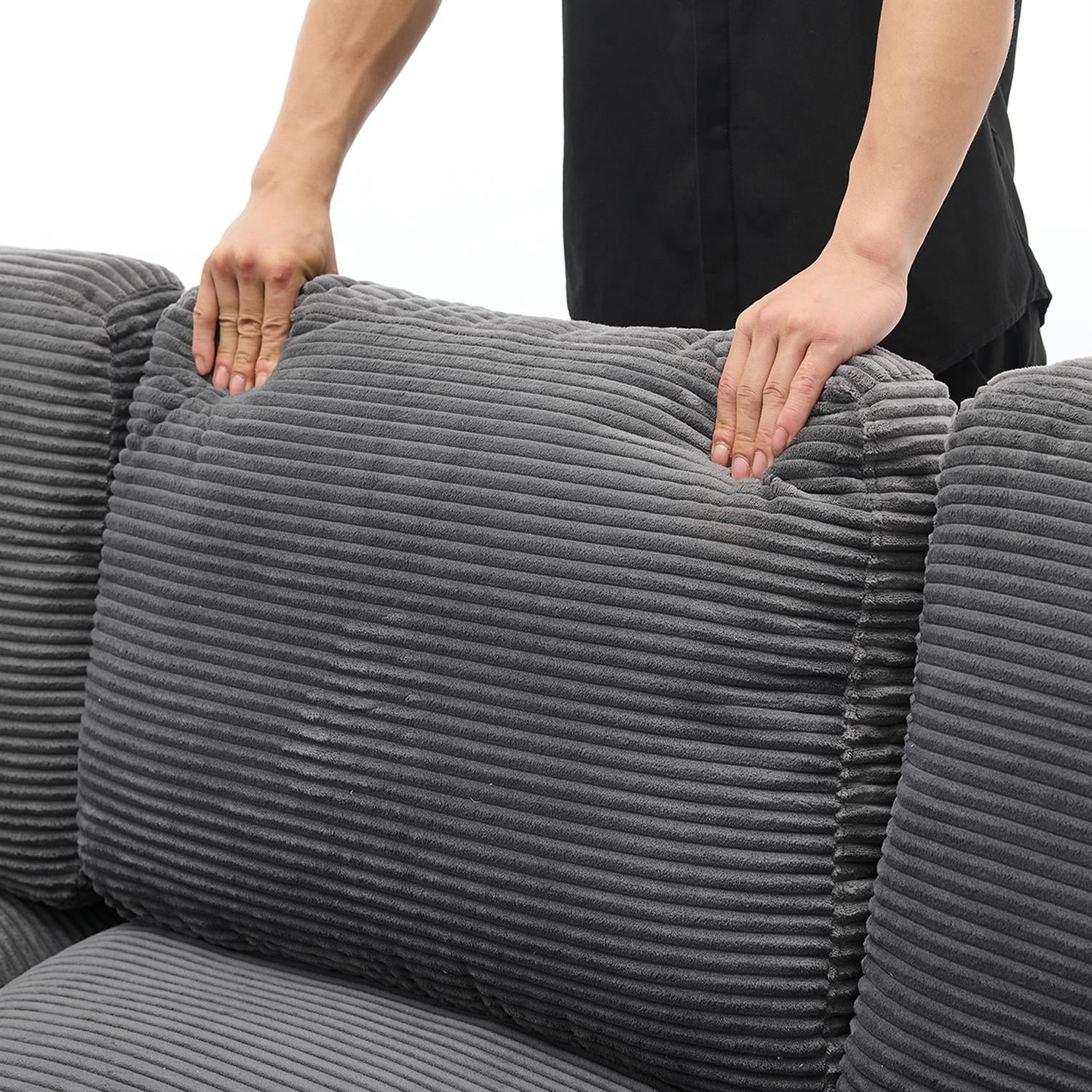 Demi Bonn 99"x69" L-Shape Modular Sectional Sofa Set, Modern Minimalist Upholstered Sleeper Couch for Bedroom & Living Room, No Installation, Gray