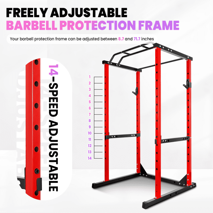 Compact Power Cage for Home Gyms, 1200lbs Capacity Steel Rack with 14 Safety Slots, Ideal for Strength & Conditioning