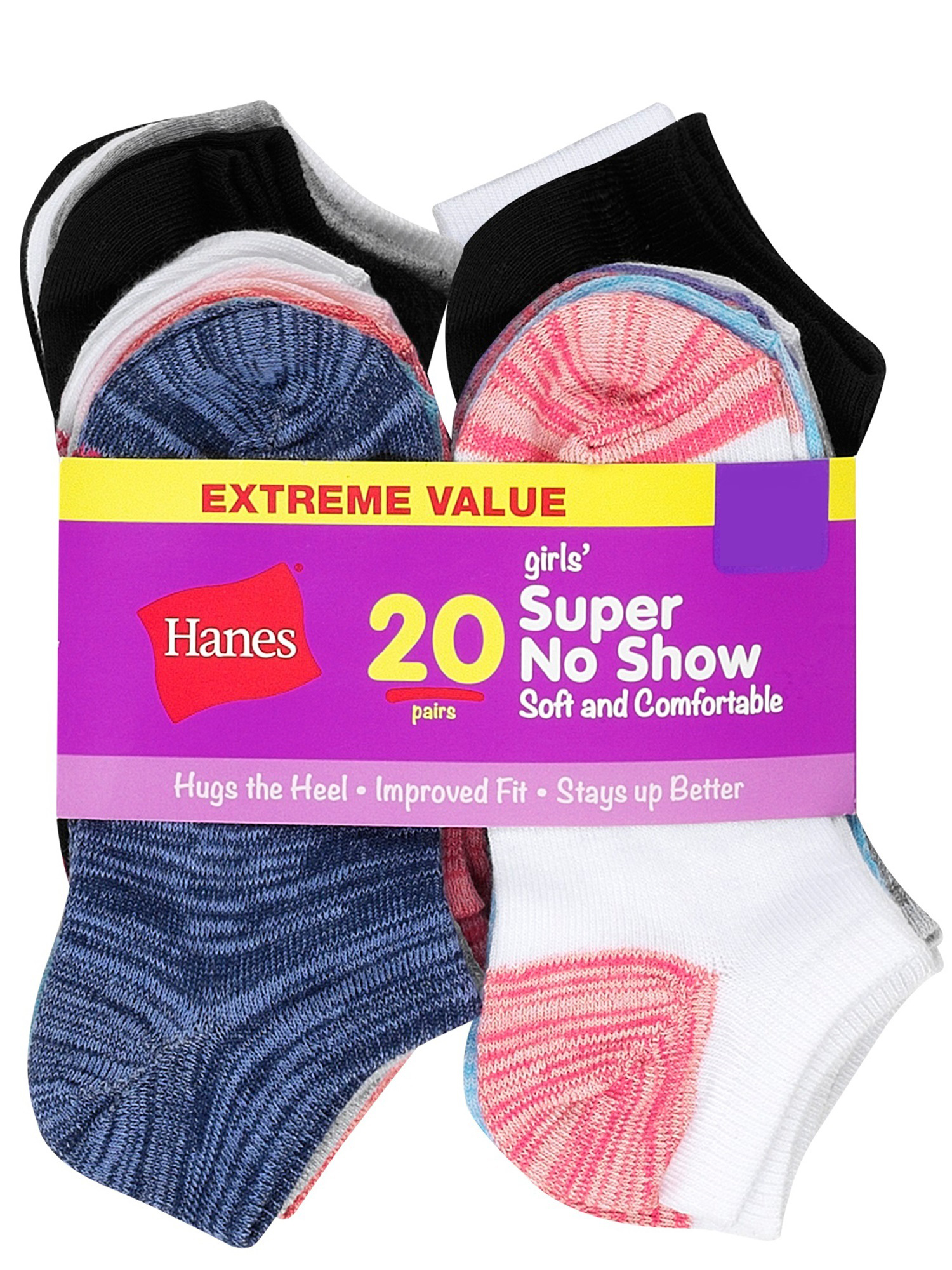 Hanes Girls' Super No Show Socks, 20 Pack, Sizes S-L - image 4 of 4