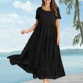thumbnail image 2 of WTOBBY Women's Summer Dress Casual Loose Long Beach Vacation Dresses Short Sleeve Solid Color, Easy and Breezy for Daily Wear,Black L, 2 of 5